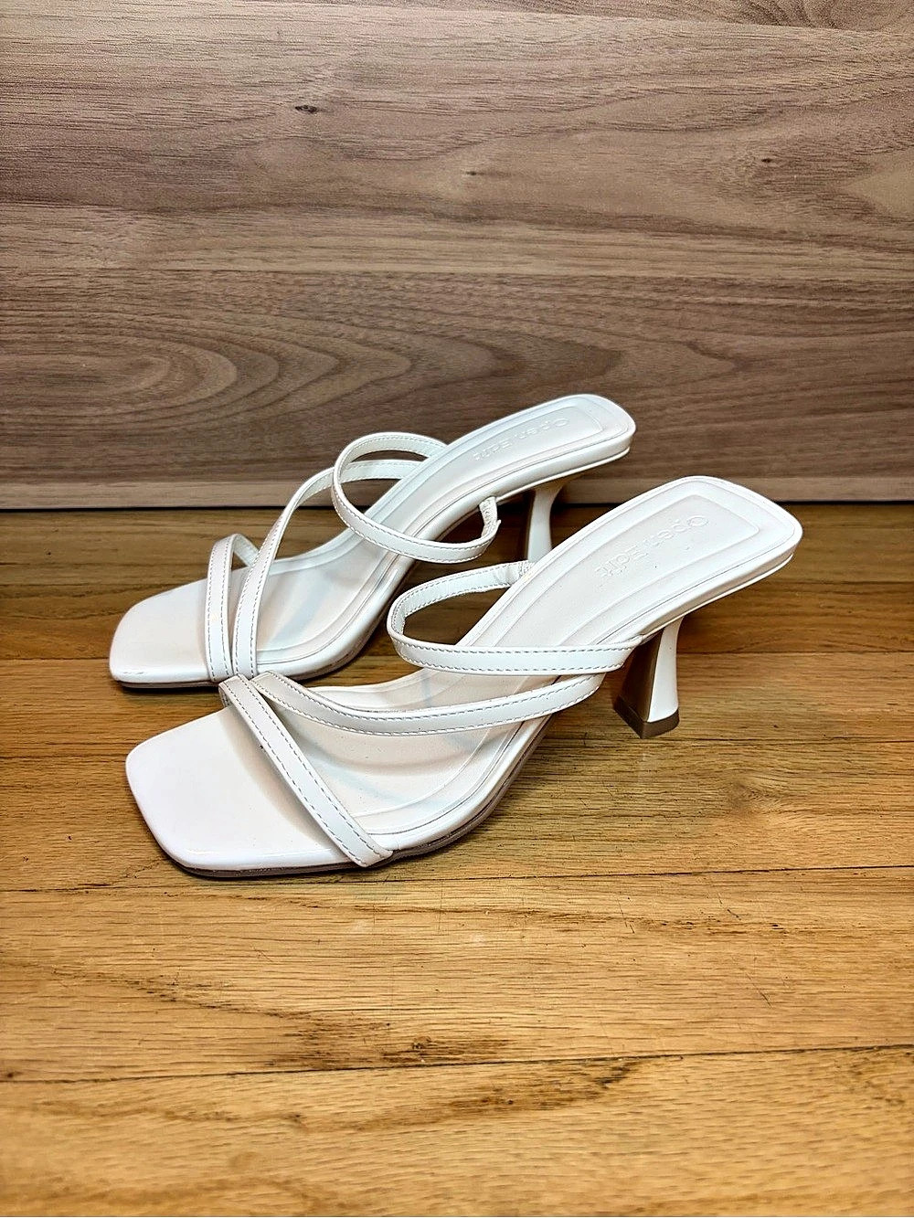 Open Edit Tawney Strappy Square-Toe Heels in White - Size 5.5